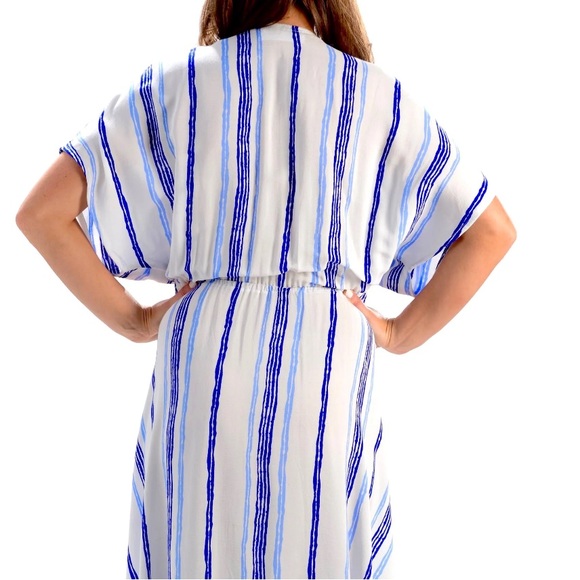 Walker & Wade High Low Swim cover up dress tie front striped blue white - Picture 7 of 8